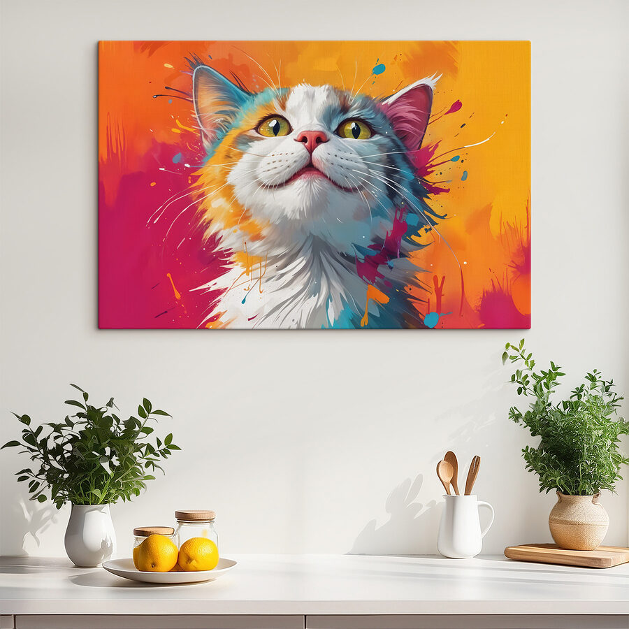 Chat avec des éclaboussures de peinture colorée