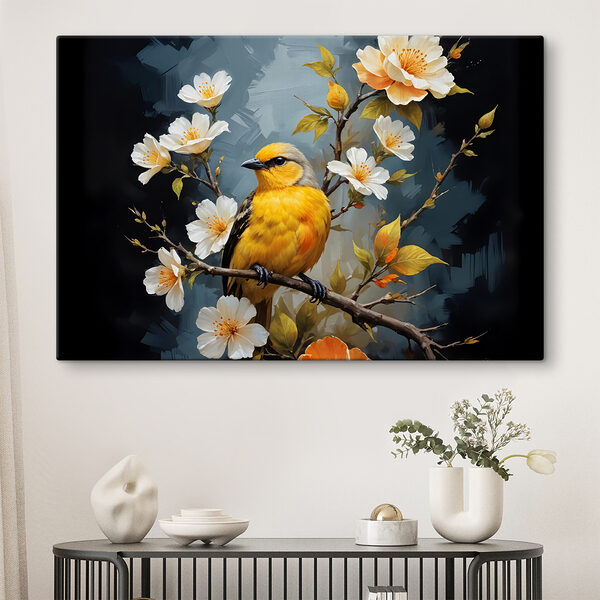 Oiseau sur une branche avec des fleurs Oiseau sur une branche avec des fleurs