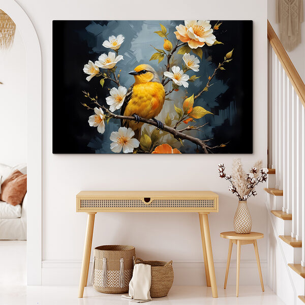 Oiseau sur une branche avec des fleurs Oiseau sur une branche avec des fleurs