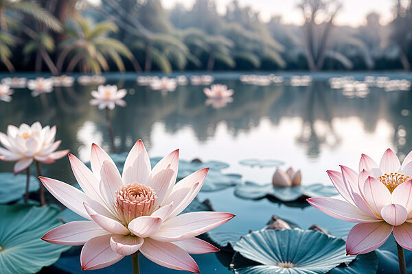 Fleurs roses et blanches sur un lac Fleurs roses et blanches sur un lac