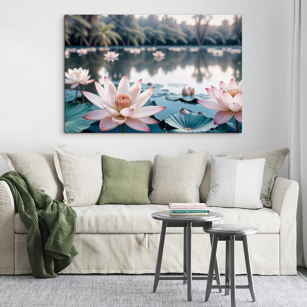 Fleurs roses et blanches sur un lac Fleurs roses et blanches sur un lac