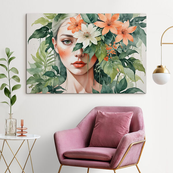Femme avec des fleurs autour du visage Femme avec des fleurs autour du visage