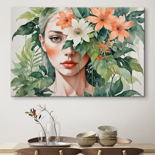 Femme avec des fleurs autour du visage Femme avec des fleurs autour du visage