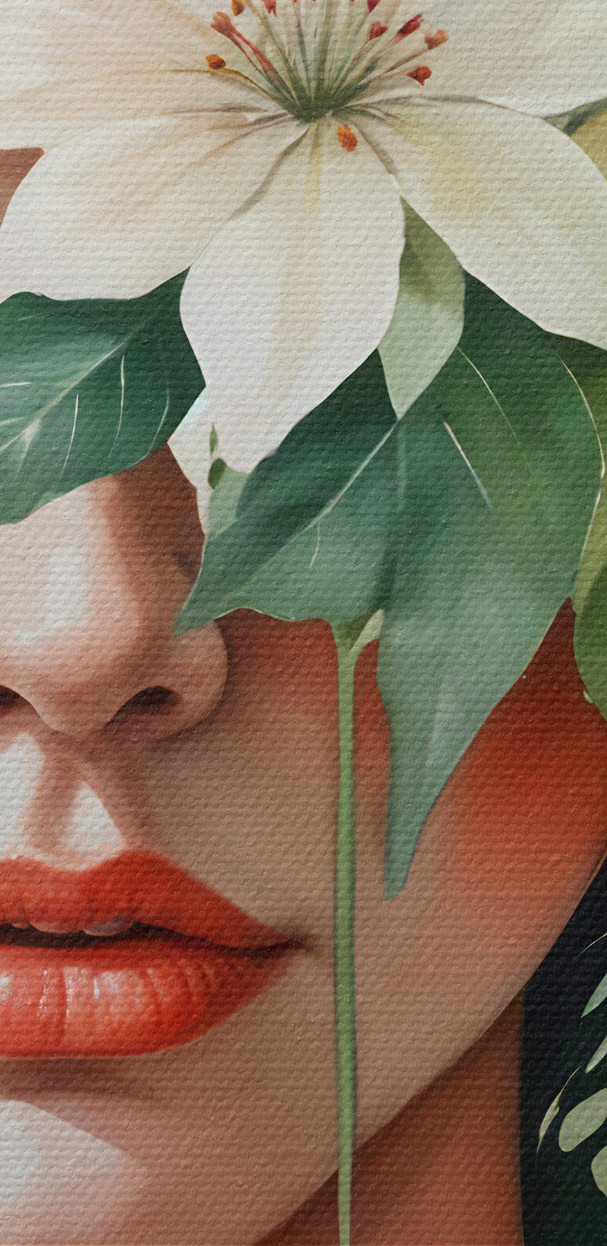 Femme avec des fleurs autour du visage