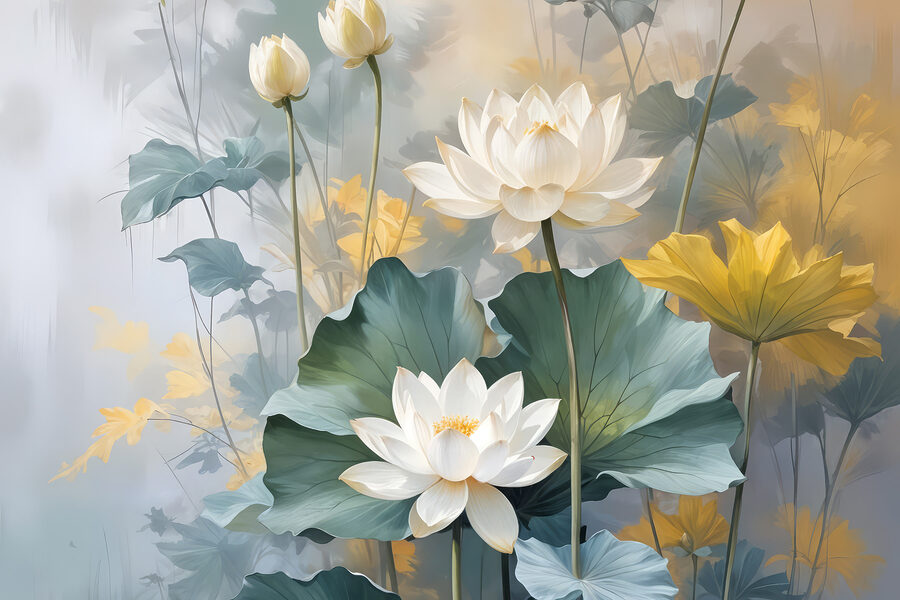 Peinture de fleurs blanches et de feuilles vertes