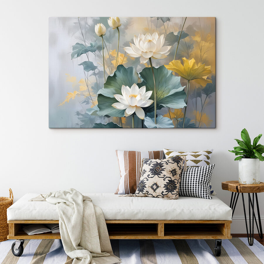 Peinture de fleurs blanches et de feuilles vertes