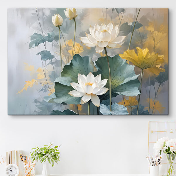 Peinture de fleurs blanches et de feuilles vertes Peinture de fleurs blanches et de feuilles vertes