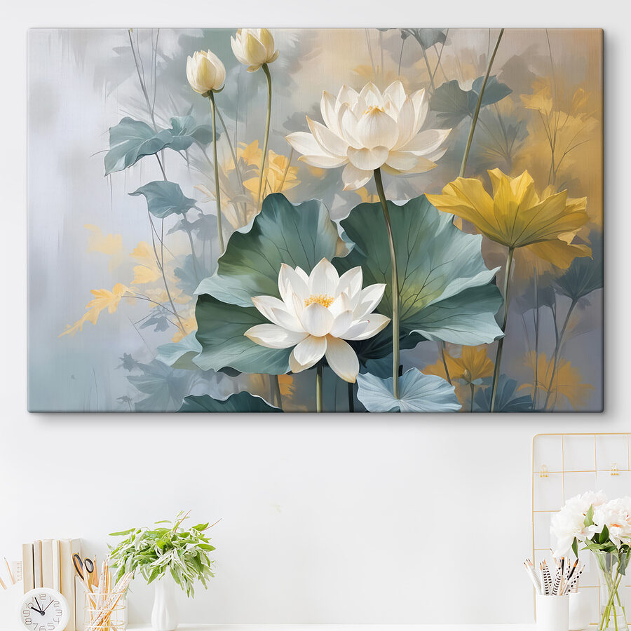 Peinture de fleurs blanches et de feuilles vertes