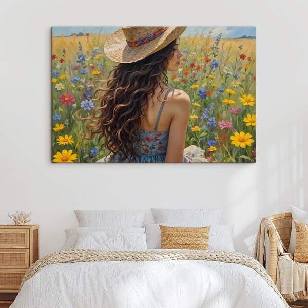 Femme au chapeau dans un champ de fleurs Femme au chapeau dans un champ de fleurs