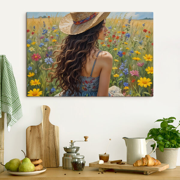 Femme au chapeau dans un champ de fleurs Femme au chapeau dans un champ de fleurs