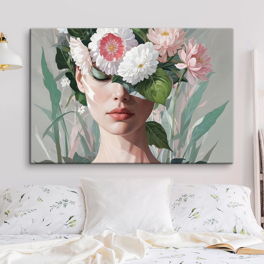 Femme avec des fleurs sur la tête
