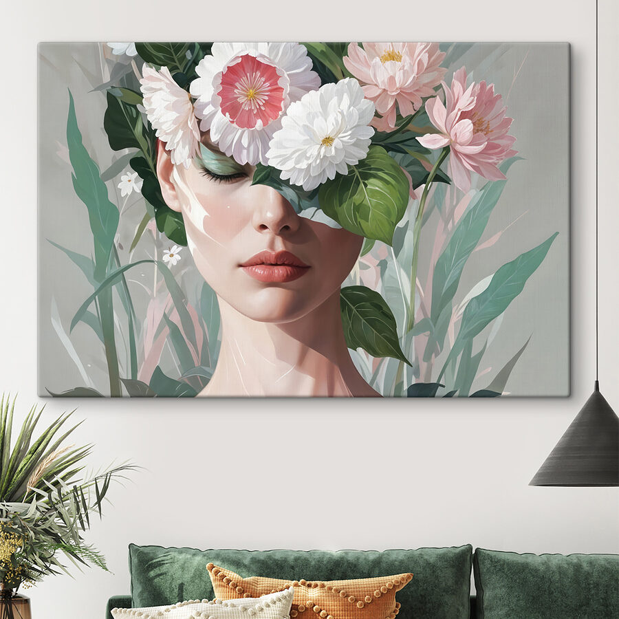 Femme avec des fleurs sur la tête