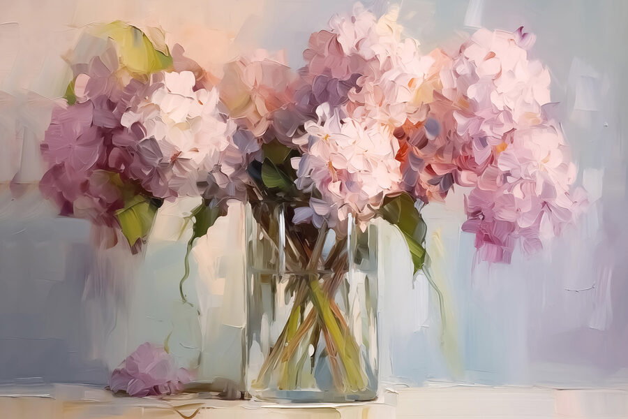 Peinture de fleurs dans un vase en verre