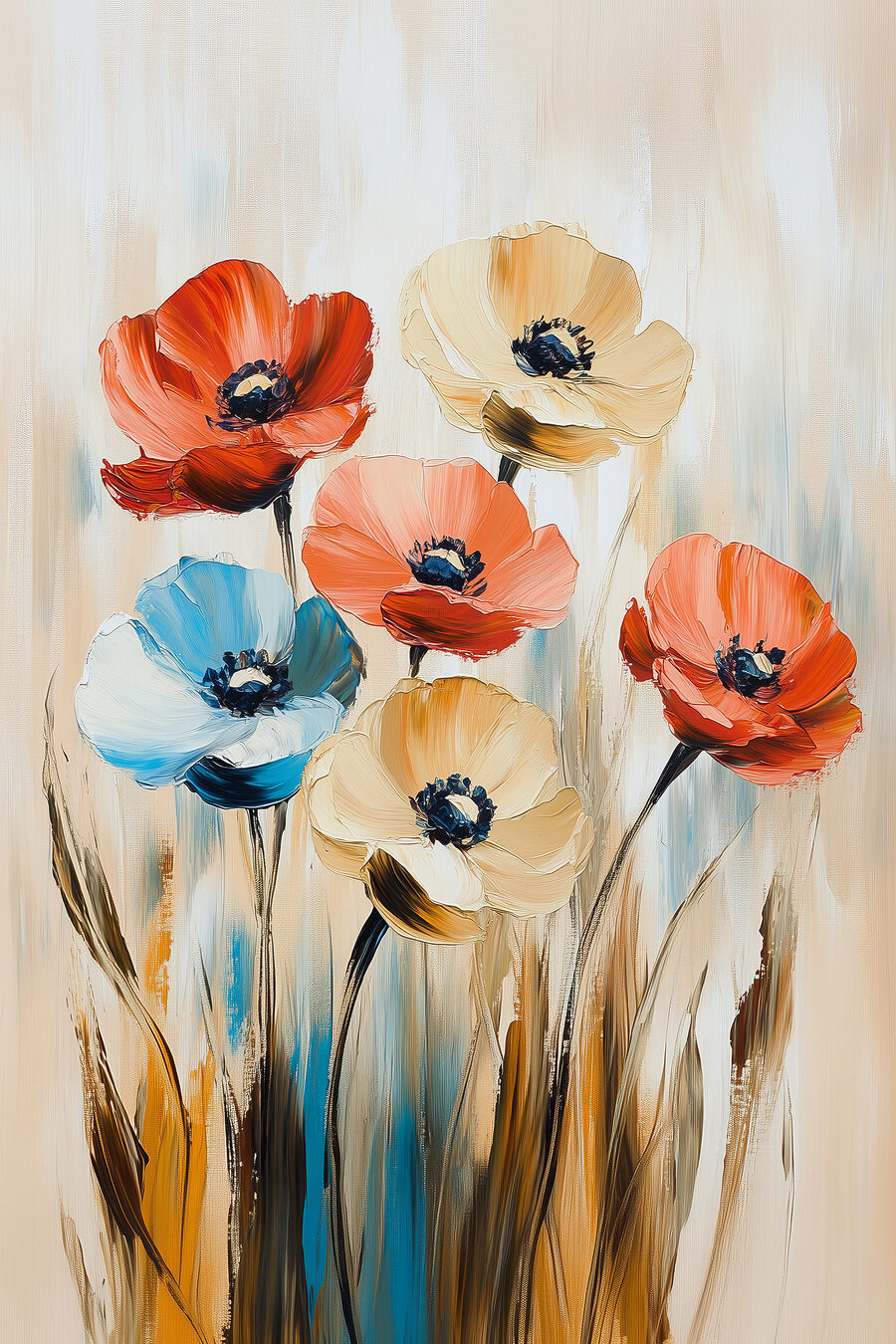 Peinture de fleurs sur toile