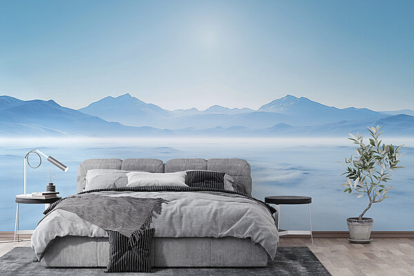 Paysage enneigé avec des montagnes au loin Paysage enneigé avec des montagnes au loin