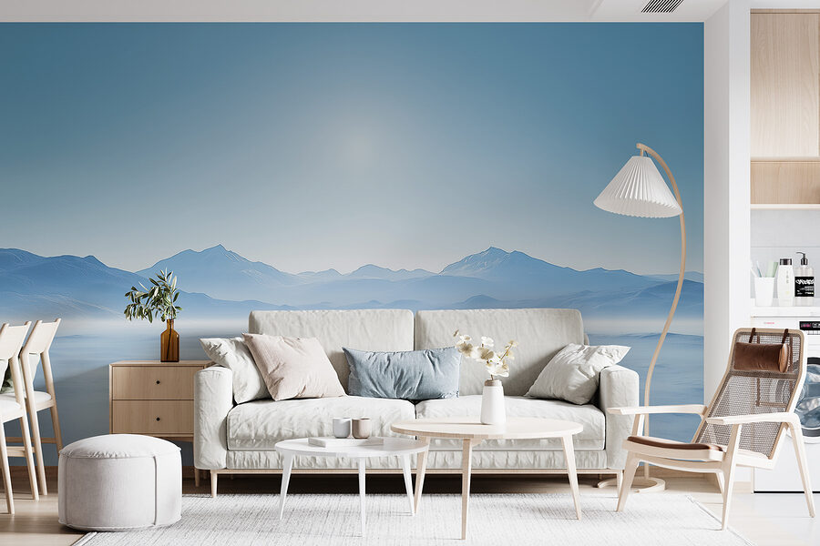 Paysage enneigé avec des montagnes au loin Paysage enneigé avec des montagnes au loin