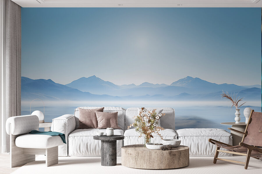 Paysage enneigé avec des montagnes au loin Paysage enneigé avec des montagnes au loin