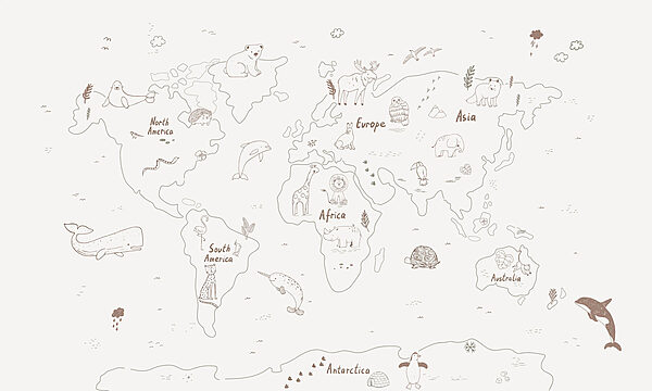 Carte du monde avec animaux Carte du monde avec animaux