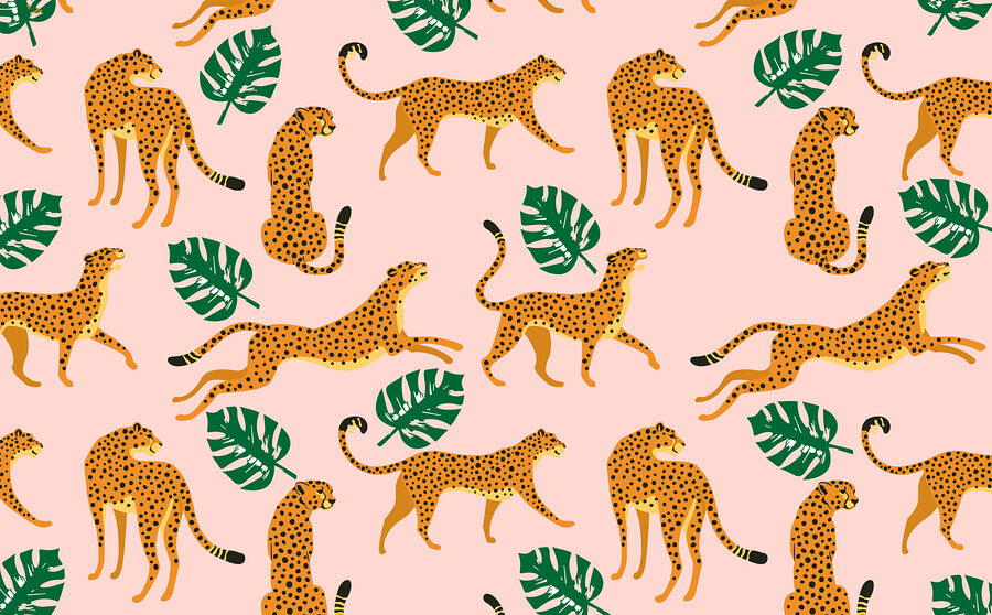 Motif de guépards et de feuilles