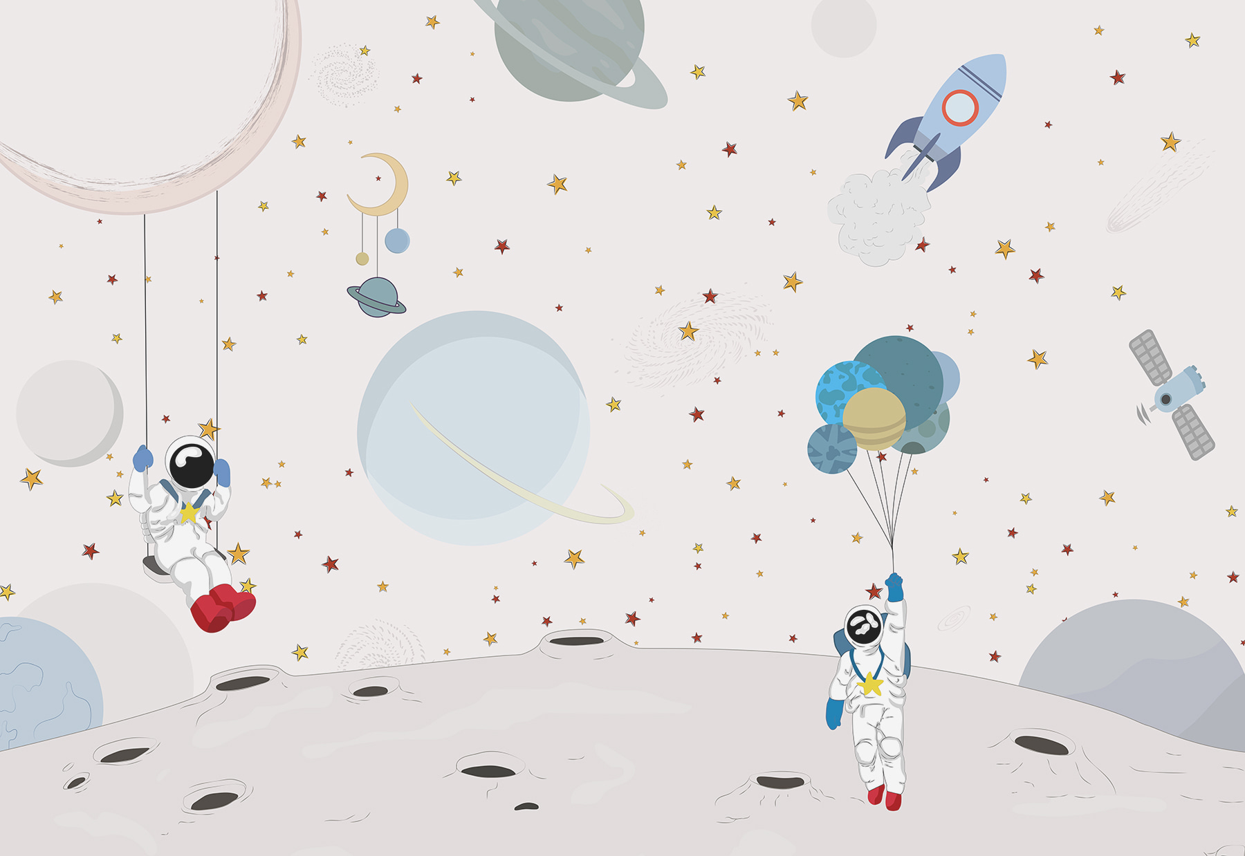 Cartoon of astronauts on the moon Cartoon of astronauts on the moon