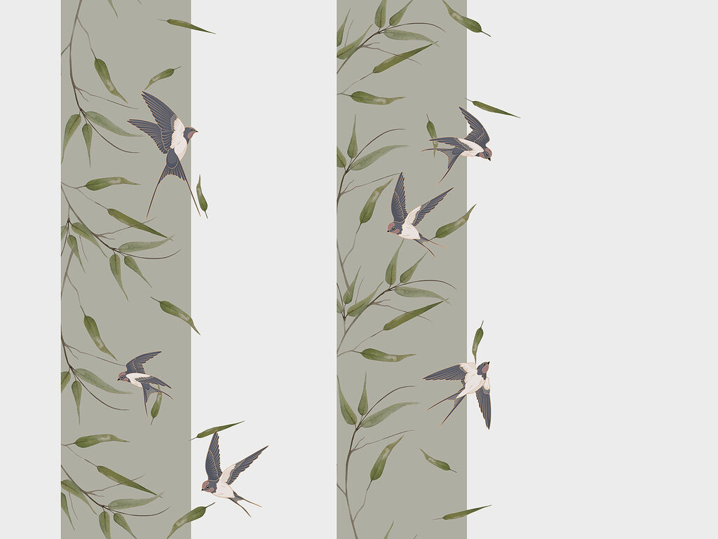 Papier peint avec des oiseaux volant sur une branche Papier peint avec des oiseaux volant sur une branche