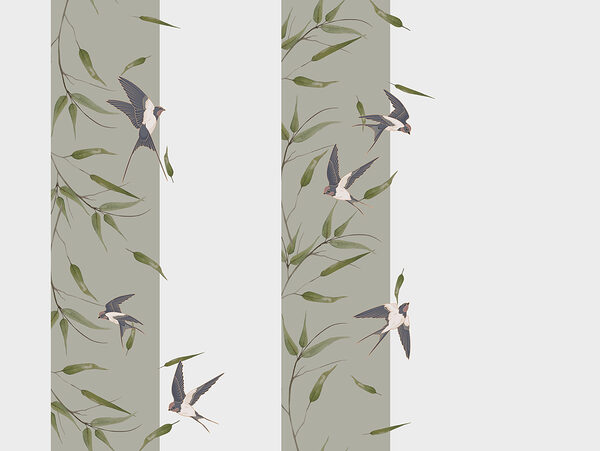 Papier peint avec des oiseaux volant sur une branche Papier peint avec des oiseaux volant sur une branche
