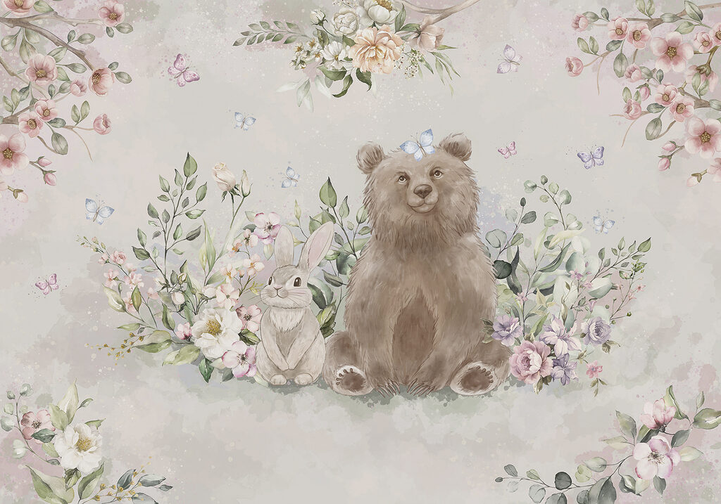 Ours et lapin avec des fleurs Ours et lapin avec des fleurs