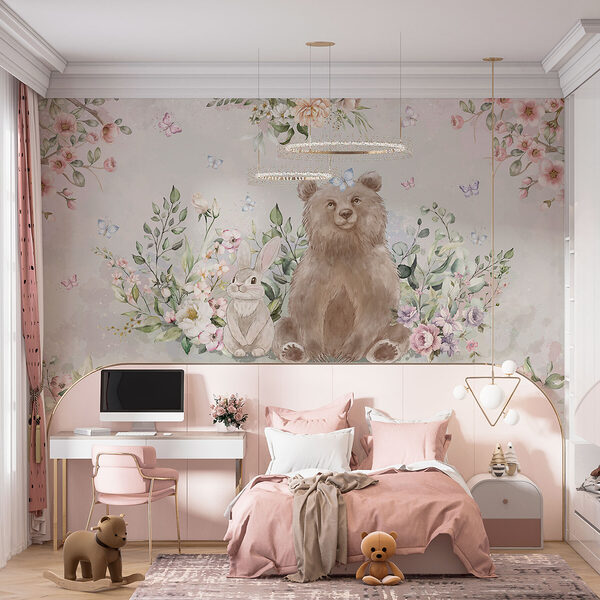 Ours et lapin avec des fleurs Ours et lapin avec des fleurs