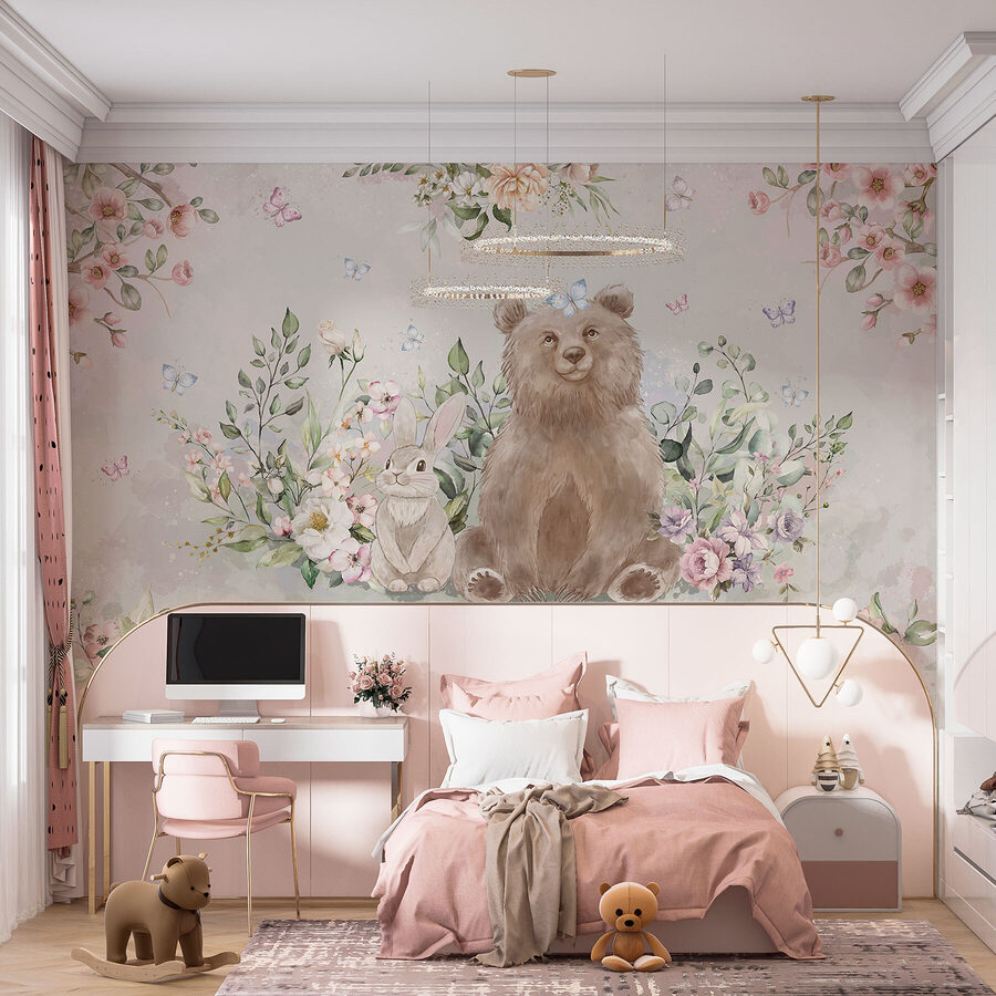 Ours et lapin avec des fleurs
