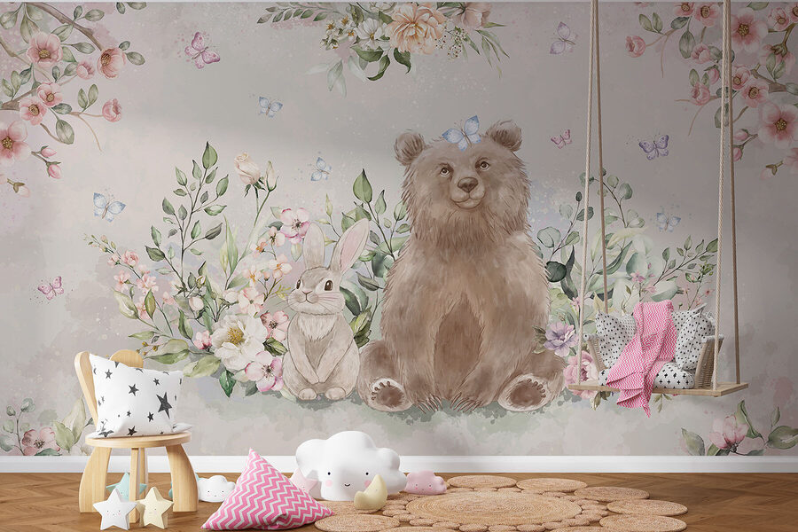 Ours et lapin avec des fleurs