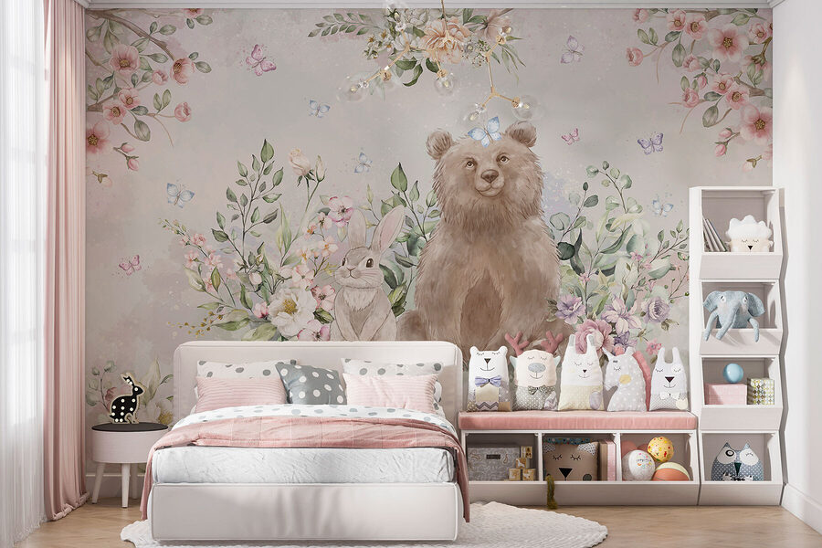Ours et lapin avec des fleurs