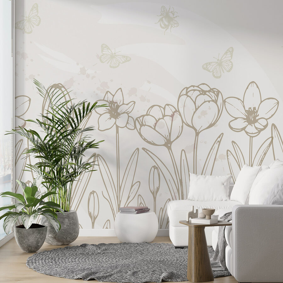 Dessin au trait de fleurs et de papillons Dessin au trait de fleurs et de papillons