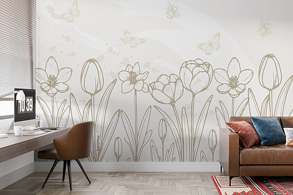 Dessin au trait de fleurs et de papillons Dessin au trait de fleurs et de papillons