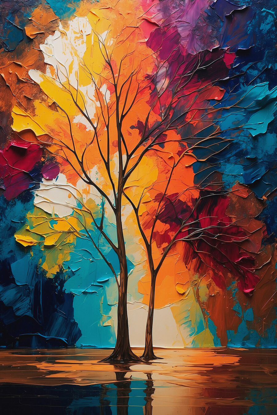 Peinture d'arbres aux feuilles colorées Peinture d'arbres aux feuilles colorées