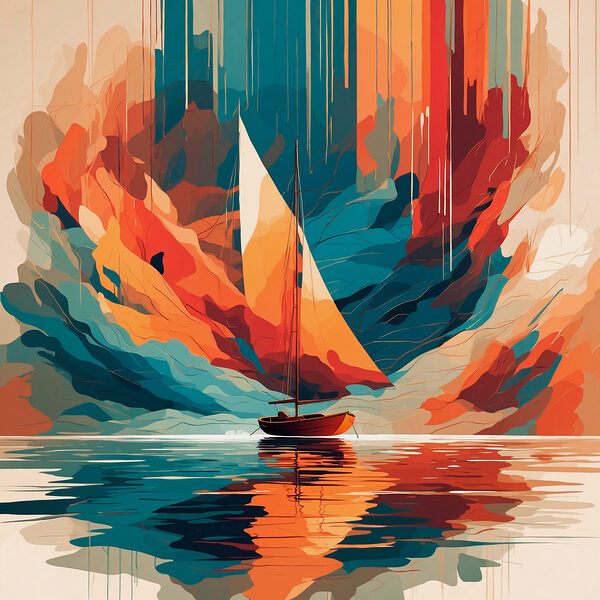 Voilier sur l'eau avec des nuages colorés Voilier sur l'eau avec des nuages colorés