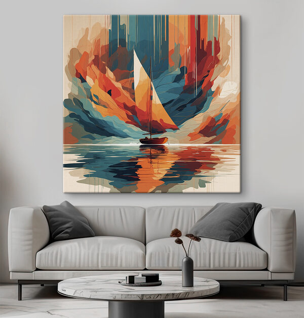 Voilier sur l'eau avec des nuages colorés Voilier sur l'eau avec des nuages colorés