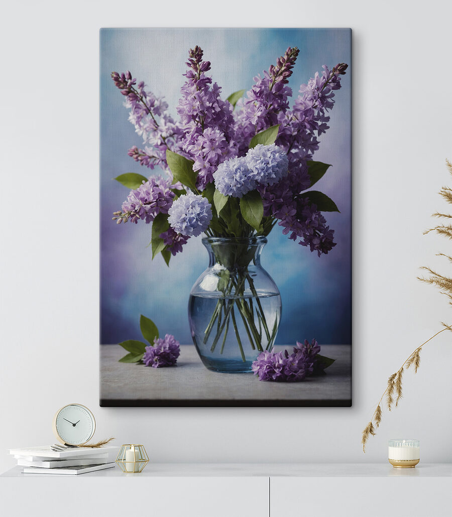 Vase avec fleurs violettes