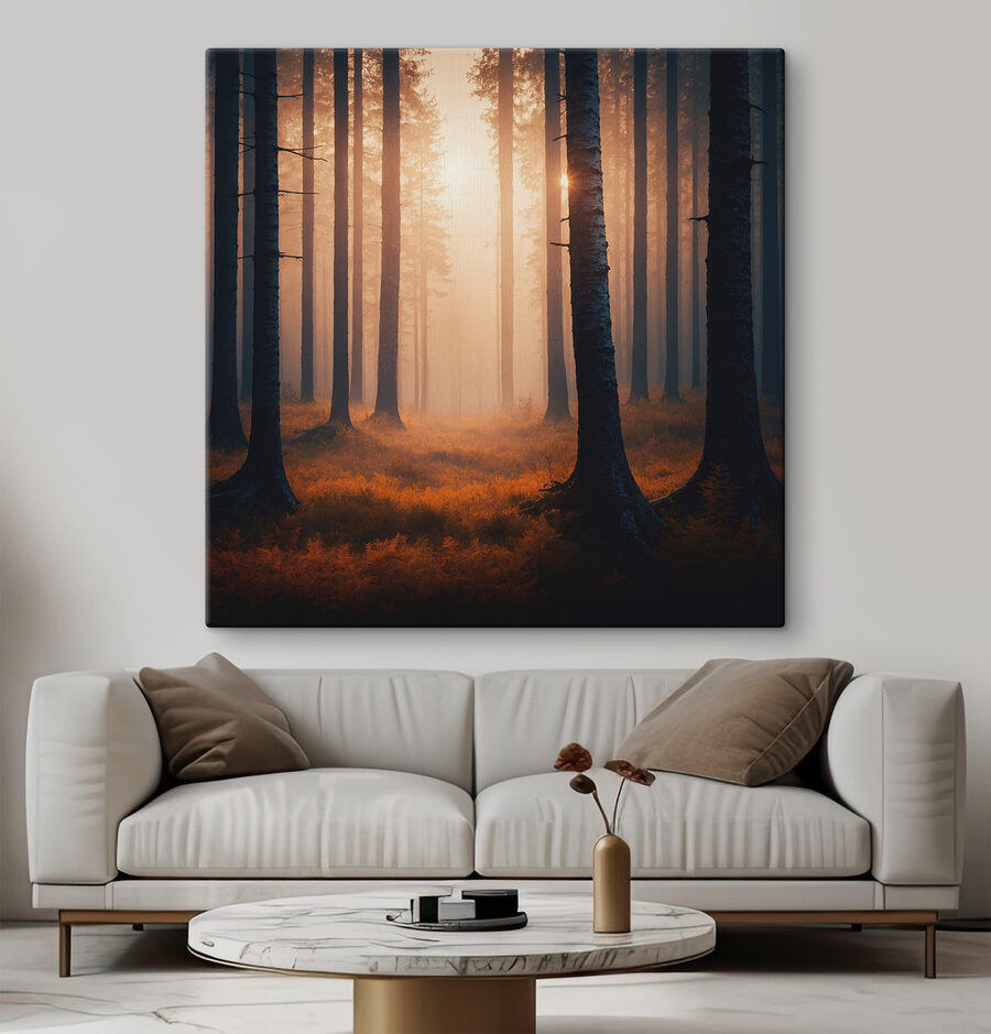 Forêt avec arbres et brouillard Forêt avec arbres et brouillard