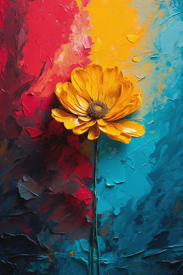 Fleur jaune sur fond bleu et rouge Fleur jaune sur fond bleu et rouge