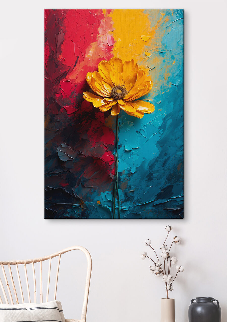 Fleur jaune sur fond bleu et rouge Fleur jaune sur fond bleu et rouge