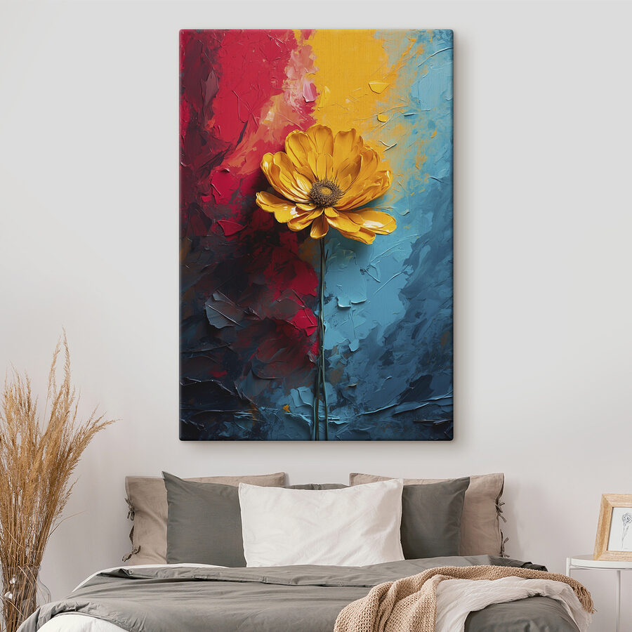 Fleur jaune sur fond bleu et rouge Fleur jaune sur fond bleu et rouge