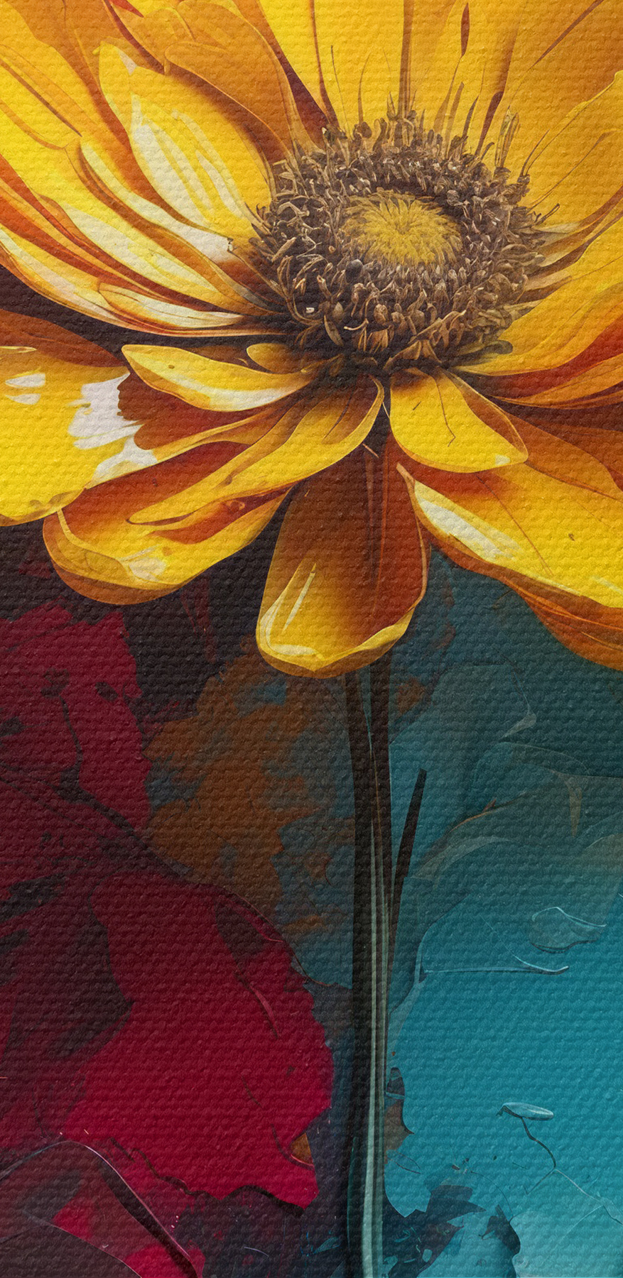 Fleur jaune sur fond bleu et rouge Fleur jaune sur fond bleu et rouge