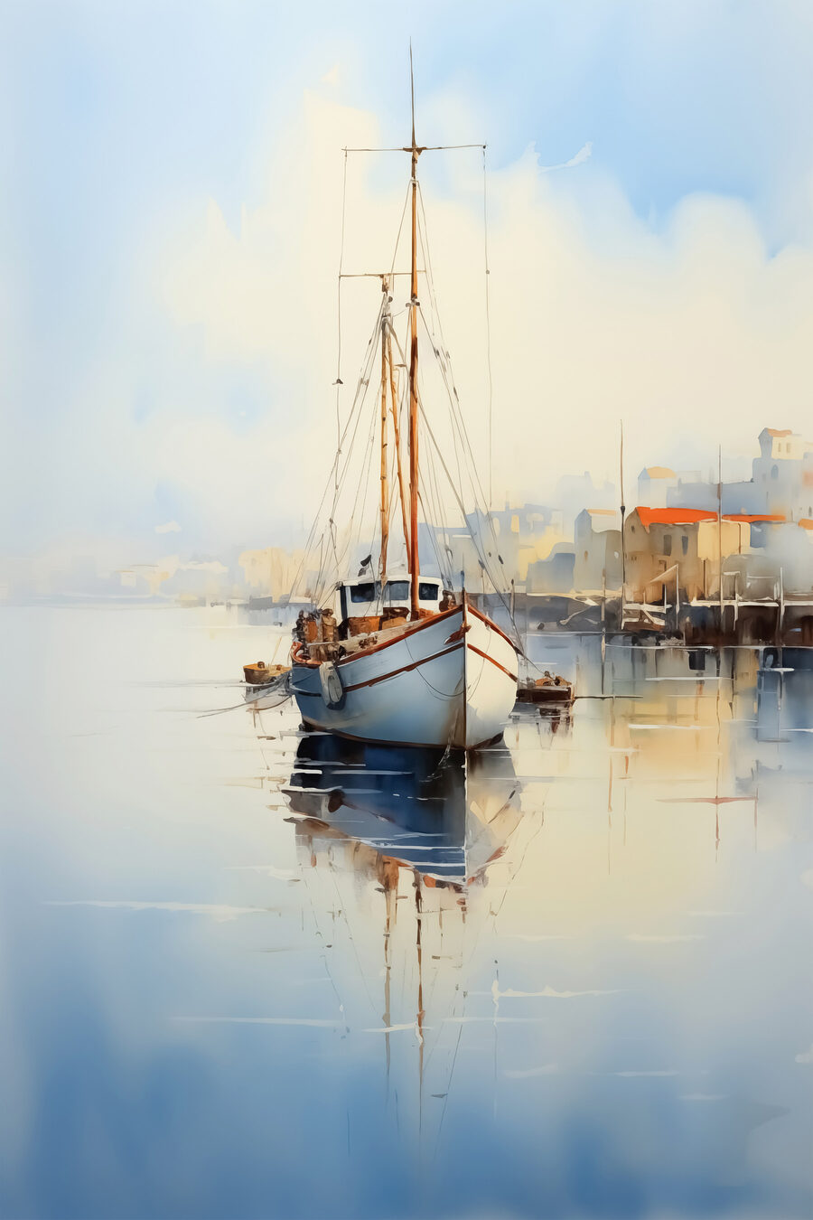 Watercolor of a boat in a harbor Watercolor of a boat in a harbor