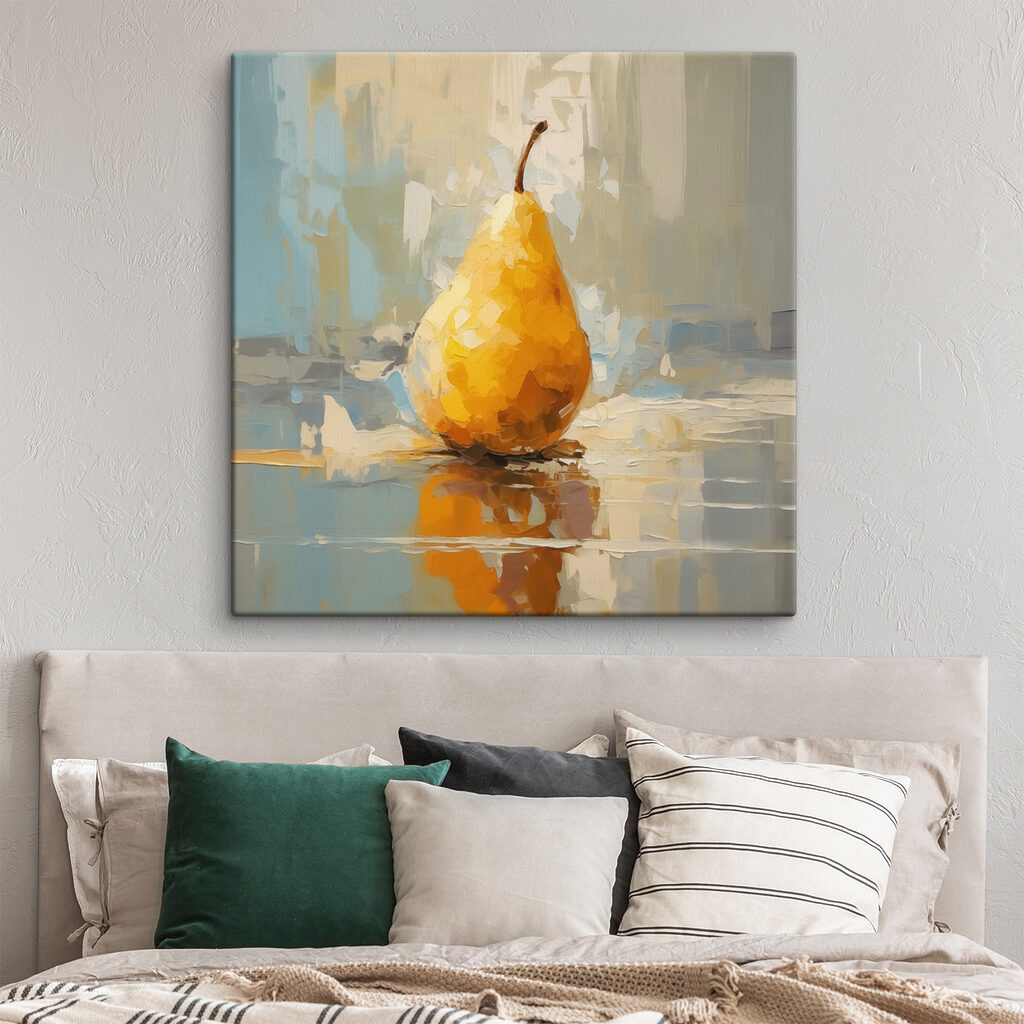 Yellow pear on a reflective surface