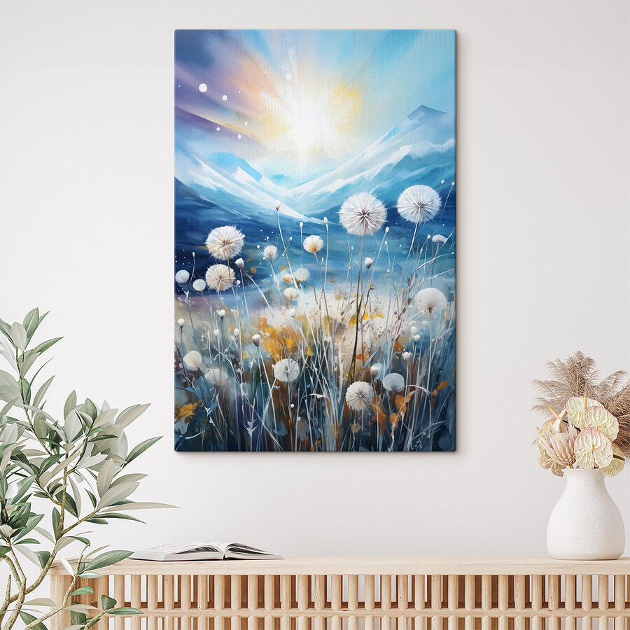 Peinture d'un champ de pissenlits