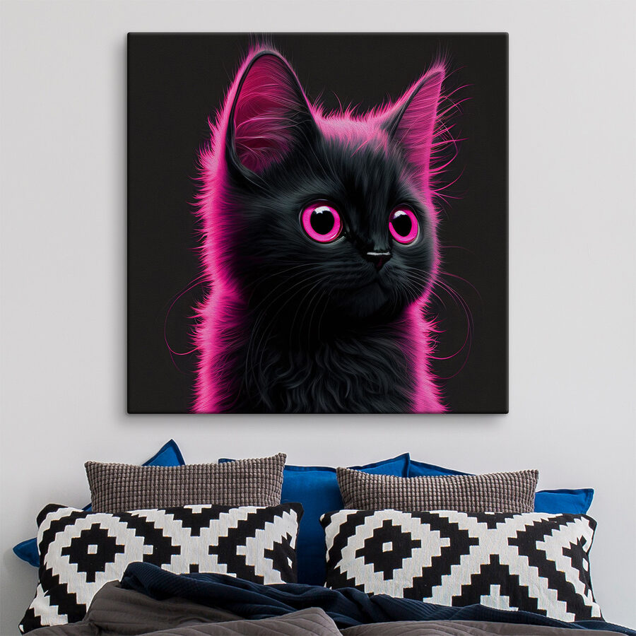 Chat noir à poils roses