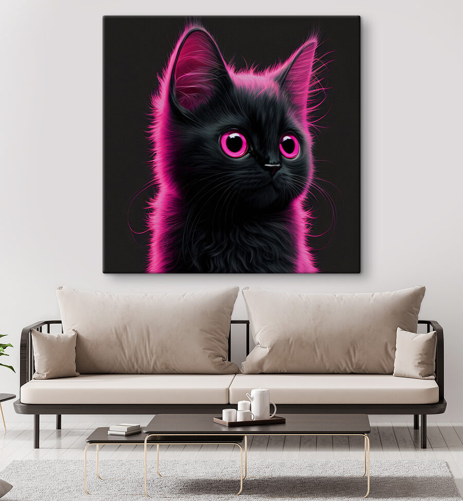 Chat noir à poils roses