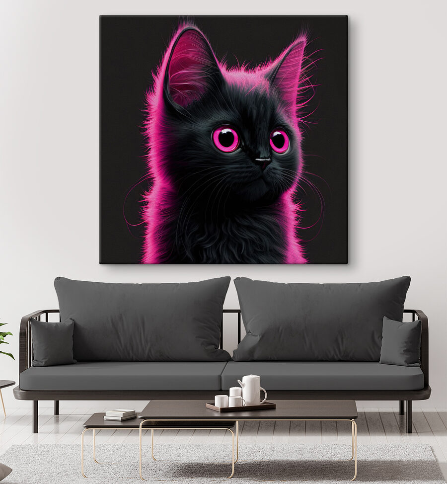 Chat noir à poils roses