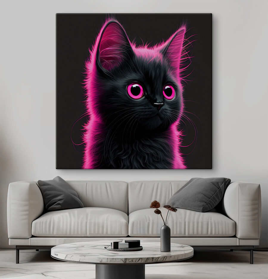 Chat noir à poils roses