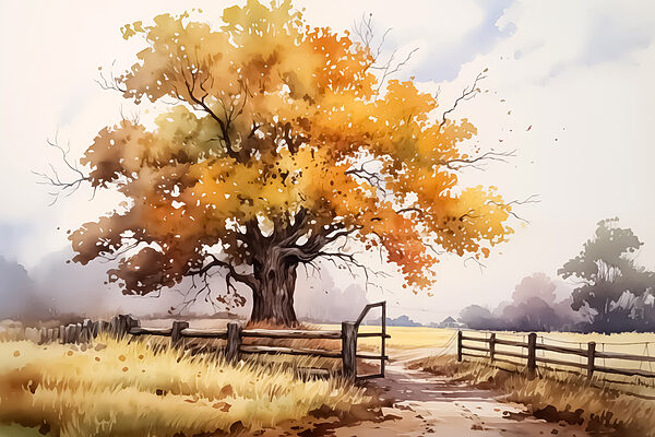Arbre aux feuilles jaunes et clôture Arbre aux feuilles jaunes et clôture